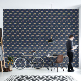 Leopard Botanische Marine Blauw Tan Natuur Waterve Behang