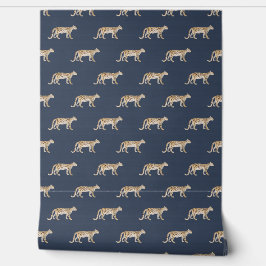 Leopard Botanische Waterverf Navy Blue Boy Nursery Behang