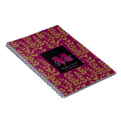 Leopard Botanische Wijn Roze Monogram Aangepaste n Notitieboek (Rechterzijde)