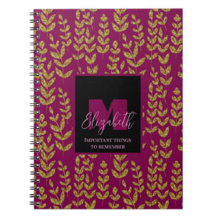 Leopard Botanische Wijn Roze Monogram Aangepaste n Notitieboek
