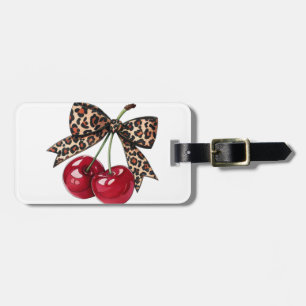 Leopard Bow Cherry Pop Bagagelabel