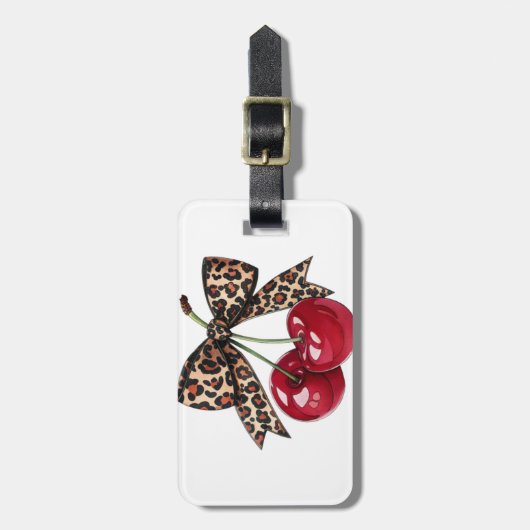 Leopard Bow Cherry Pop Bagagelabel (Voorkant verticaal)