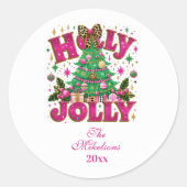 Leopard Bow Holly Jolly-feest Ronde Sticker (Voorkant)