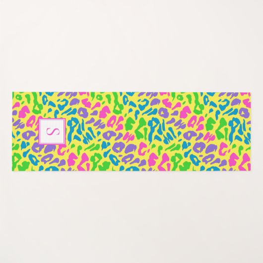 Leopard Bright Neon Monogram op persoonlijke titel Yogamat (Voorkant (horizontaal))