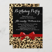 Leopard Bright Red Bow Girl's Birthday Party Kaart (Voorkant / Achterkant)