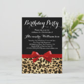 Leopard Bright Red Bow Girl's Birthday Party Kaart (Staand voorkant)
