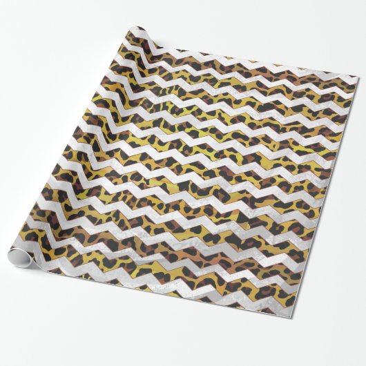 Leopard Brown and Yellow Cevron Print Cadeaupapier (Uitgerold)