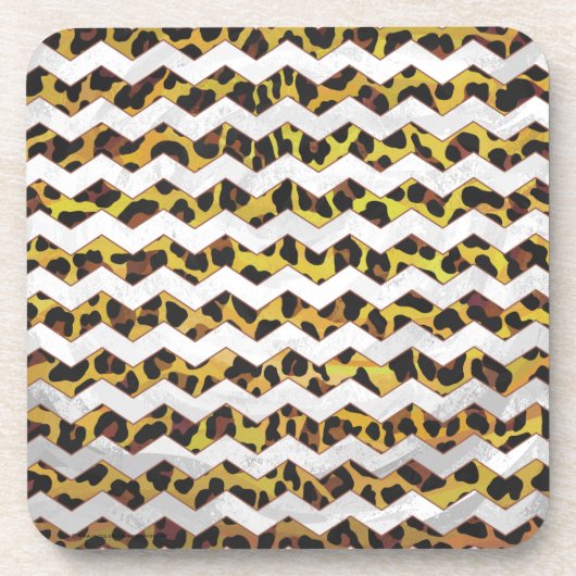 Leopard Brown and Yellow Cevron Print Onderzetter (Voorkant)