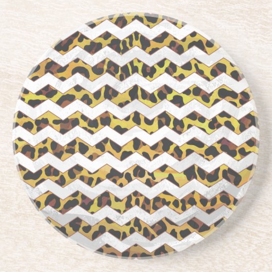 Leopard Brown and Yellow Cevron Print Zandsteen Onderzetter (Voorkant)