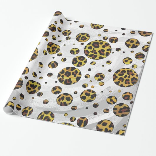 Leopard Brown and Yellow Polka Dot Cadeaupapier (Uitgerold)