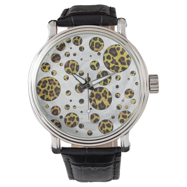 Leopard Brown and Yellow Polka Dot Horloge (Voorkant)