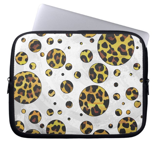 Leopard Brown and Yellow Polka Dot Laptop Sleeve (Voorkant)