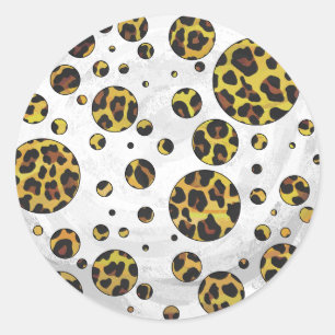 Leopard Brown and Yellow Polka Dot Ronde Sticker