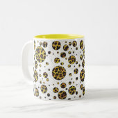 Leopard Brown and Yellow Polka Dot Tweekleurige Koffiemok (Voorkant links)