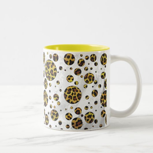 Leopard Brown and Yellow Polka Dot Tweekleurige Koffiemok (Rechts)