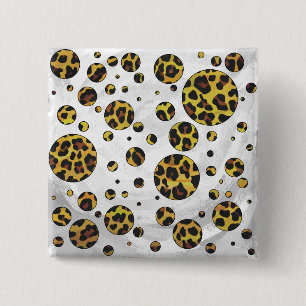 Leopard Brown and Yellow Polka Dot Vierkante Button 5,1 Cm