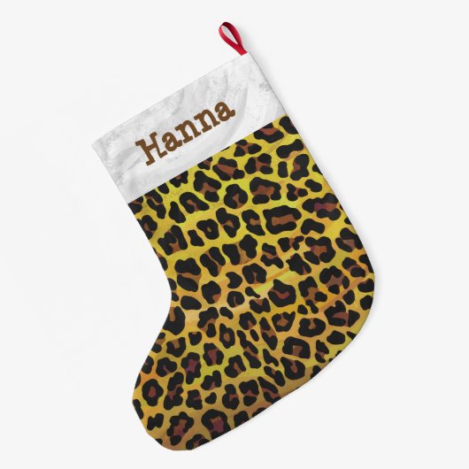 Leopard Brown and Yellow Print Grote Kerstsok (Achterkant (Hangend))