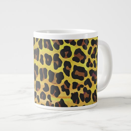 Leopard Brown and Yellow Print Grote Koffiekop (Voorkant rechts)