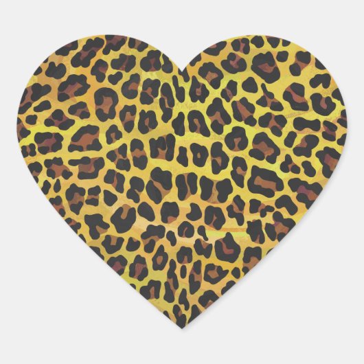 Leopard Brown and Yellow Print Hart Sticker (Voorkant)