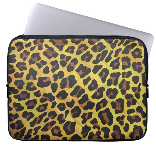 Leopard Brown and Yellow Print Laptop Sleeve (Voorkant)