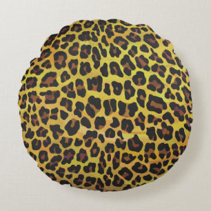 Leopard Brown and Yellow Print Rond Kussen