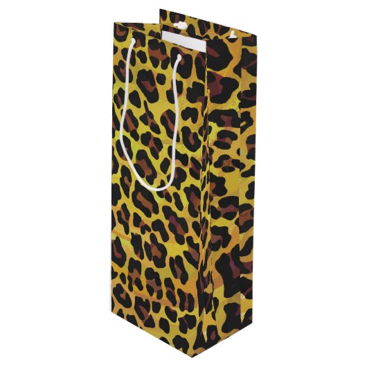 Leopard Brown and Yellow Print Wijn Cadeautas (Voorkant Gekanteld)