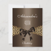 Leopard Brown Animal 40th Birthday Invitation Kaart (Voorkant)