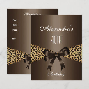 Leopard Brown Animal 40th Birthday Invitation Kaart