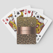 Leopard brown black confetti glazen name text pokerkaarten (Achterkant)