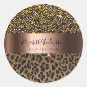 Leopard brown black confetti glazen name text ronde sticker (Voorkant)