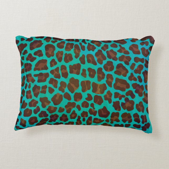Leopard Brown en Blauwgroen Print Accent Kussen (Achterkant)