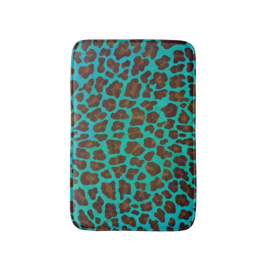 Leopard Brown en Blauwgroen Print Badmat (Voorkant Verticaal)