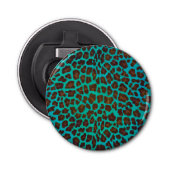 Leopard Brown en Blauwgroen Print Button Flesopener (Voorkant)