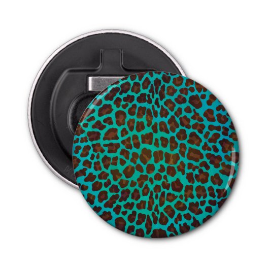 Leopard Brown en Blauwgroen Print Button Flesopener (Voorkant)