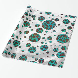 Leopard Brown en Blauwgroen Print Cadeaupapier
