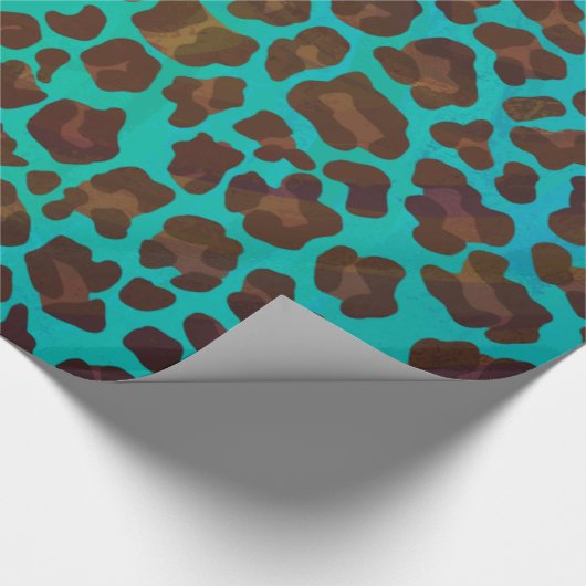 Leopard Brown en Blauwgroen Print Cadeaupapier (Hoek)
