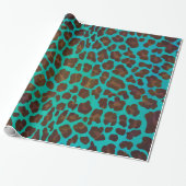 Leopard Brown en Blauwgroen Print Cadeaupapier (Uitgerold)