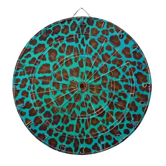 Leopard Brown en Blauwgroen Print Dartbord (Voorkant)