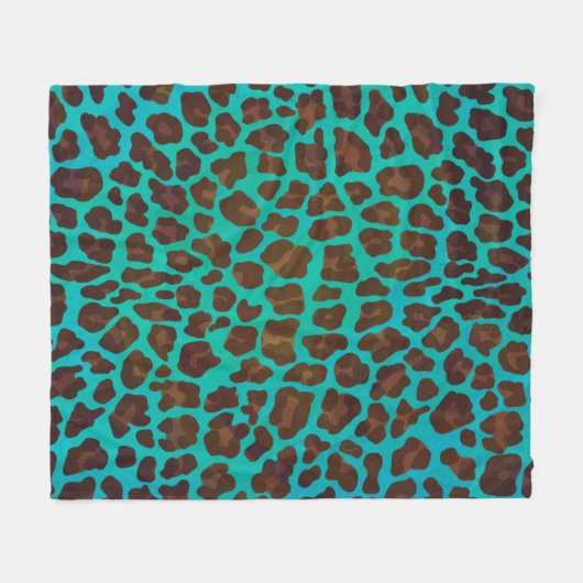 Leopard Brown en Blauwgroen Print Fleece Deken (Voorkant (Horizontaal))