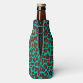 Leopard Brown en Blauwgroen Print Flesjeskoeler (Fles Achterkant)