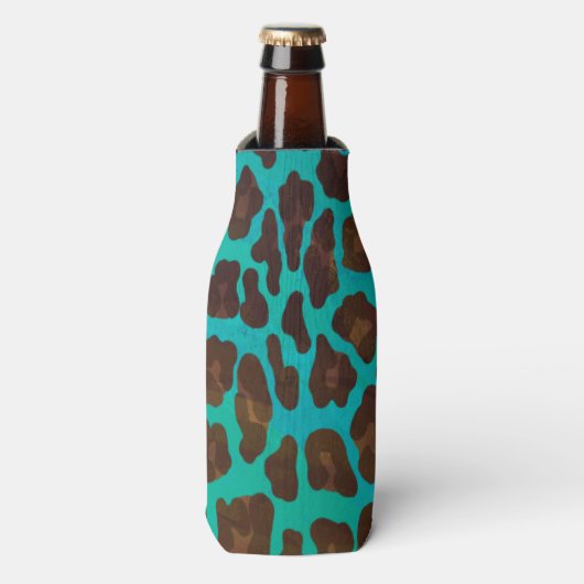 Leopard Brown en Blauwgroen Print Flesjeskoeler (Fles Voorkant)
