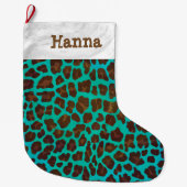 Leopard Brown en Blauwgroen Print Grote Kerstsok (Voorkant)