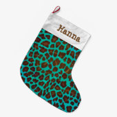 Leopard Brown en Blauwgroen Print Grote Kerstsok (Voorkant (Hangend))