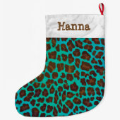 Leopard Brown en Blauwgroen Print Grote Kerstsok (Achterkant)