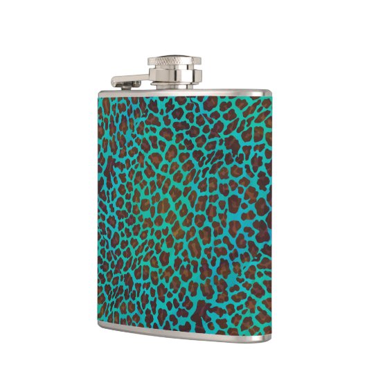 Leopard Brown en Blauwgroen Print Heupfles (Links)