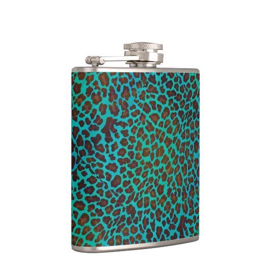 Leopard Brown en Blauwgroen Print Heupfles (Rechts)