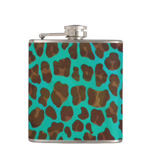 Leopard Brown en Blauwgroen Print Heupfles