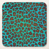Leopard Brown en Blauwgroen Print Kartonnen Onderzetters (Voorkant)