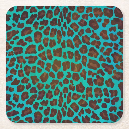 Leopard Brown en Blauwgroen Print Kartonnen Onderzetters (Voorkant)