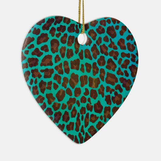 Leopard Brown en Blauwgroen Print Keramisch Ornament (Rechts)